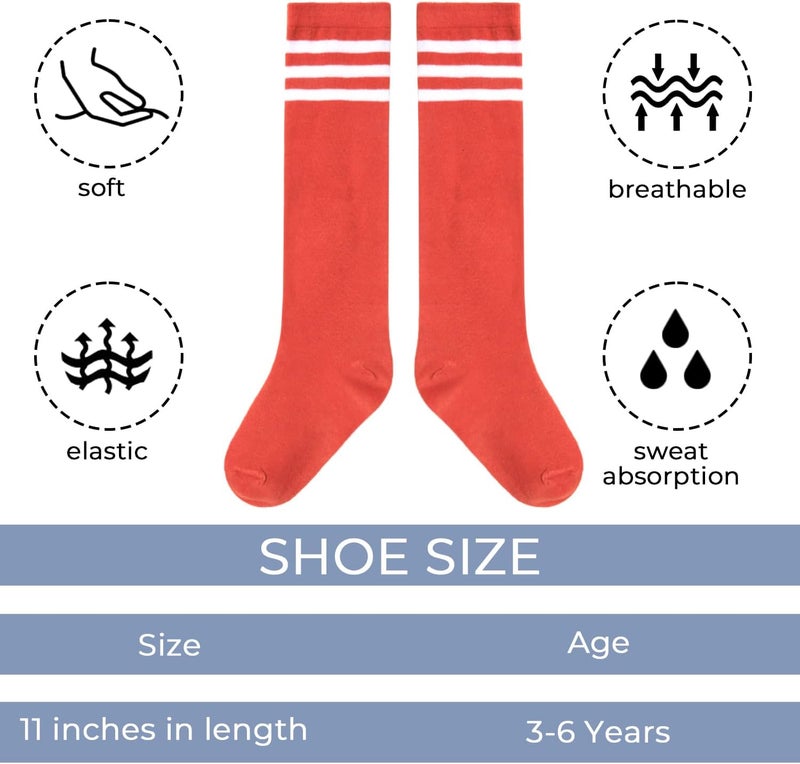 Benefeet Sox Kids Soccer Socks Toddler Knee High Tube Long Socks Soft for Girls Three Stripes Youth Cotton Soccer Socks - Image 3